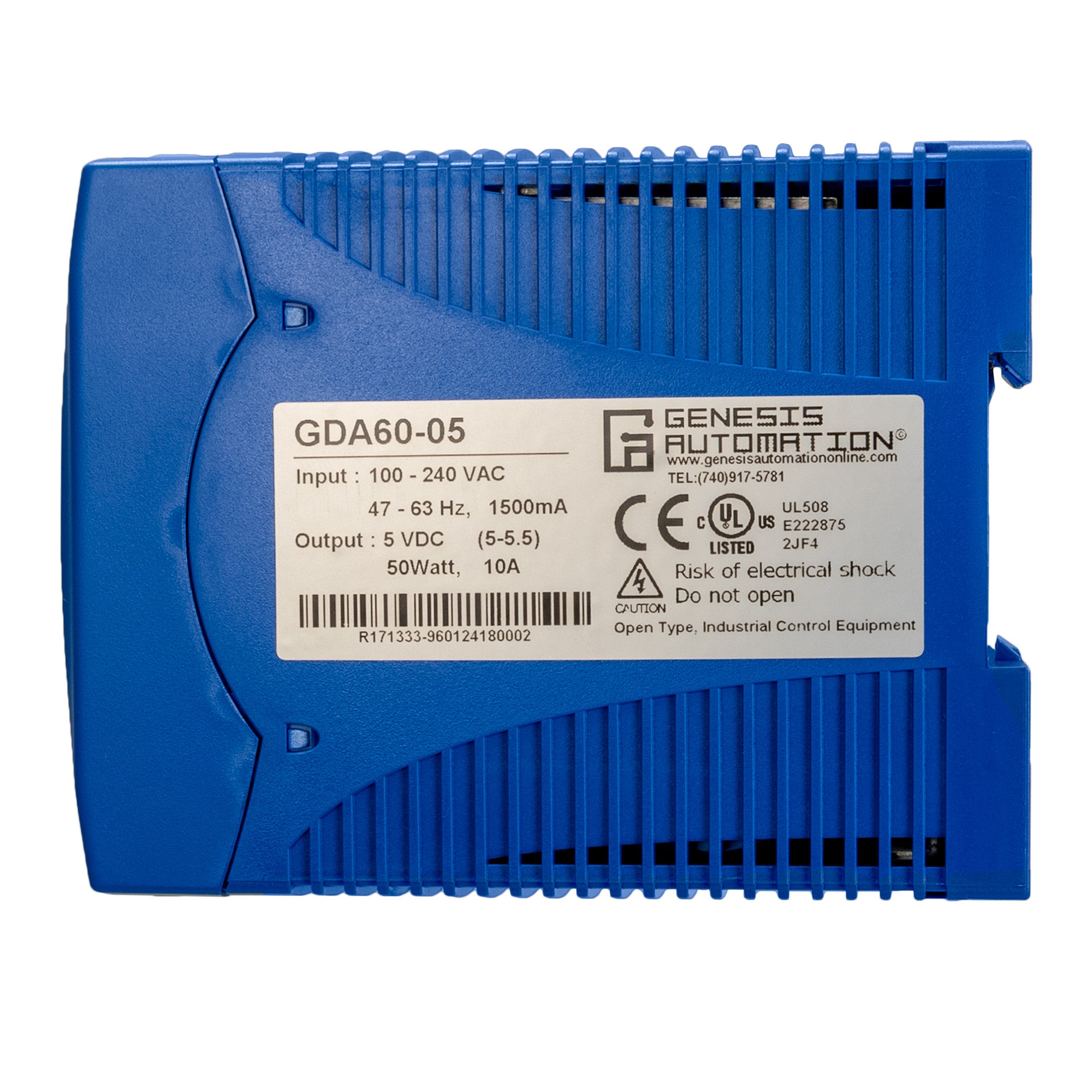 Blue electronic module with Genesis Automation label on a white background