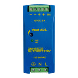 Blue electronic component with yellow text on a white background