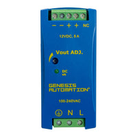 Blue electronic component with yellow text on a white background