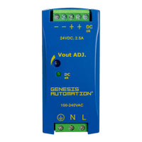 Blue electronic component with yellow text on a white background