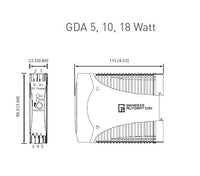 Black on white technical drawing of a Genesis Automation component with dimensions and specifications.