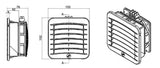 Black on white technical diagram on with labeled dimensions.