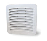 An 8-inch white enclosure filter fan with a single hole cutout for snap-in installation.