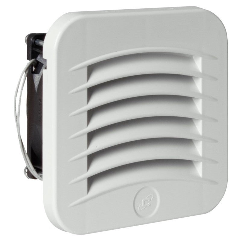 White wall-mounted exhaust fan on a white background