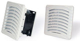 Two white rectangular air vents with a black switch on a white background.