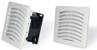 Two white rectangular air vents with a black switch on a white background.
