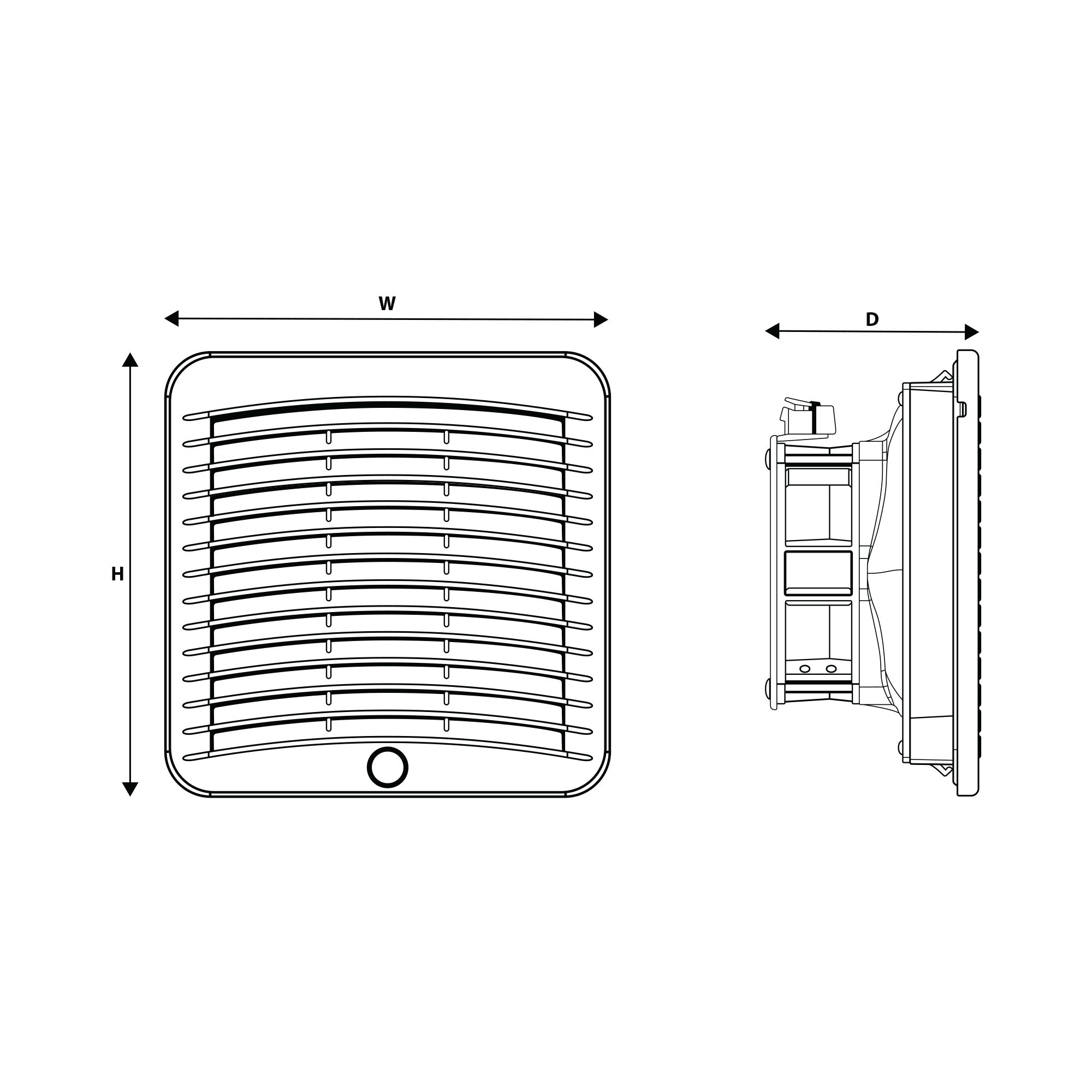 Black on white technical drawing of a rectangular vent with dimensions labeled on a white background