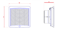 Technical drawing of a rectangular vent with dimensions labeled W, D, and H.