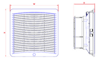 Technical drawing of a rectangular air vent with dimensions labeled