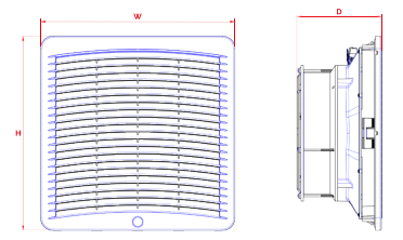 Technical drawing of a rectangular air vent with dimensions labeled