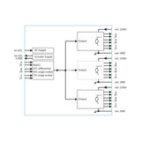 Schematic diagram of a electronic circuit with various components and connections.