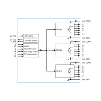 Schematic diagram of a electronic circuit with various components and connections.