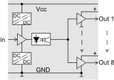 Simplified electronic circuit diagram with components labeled