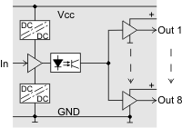 Simplified electronic circuit diagram with components labeled