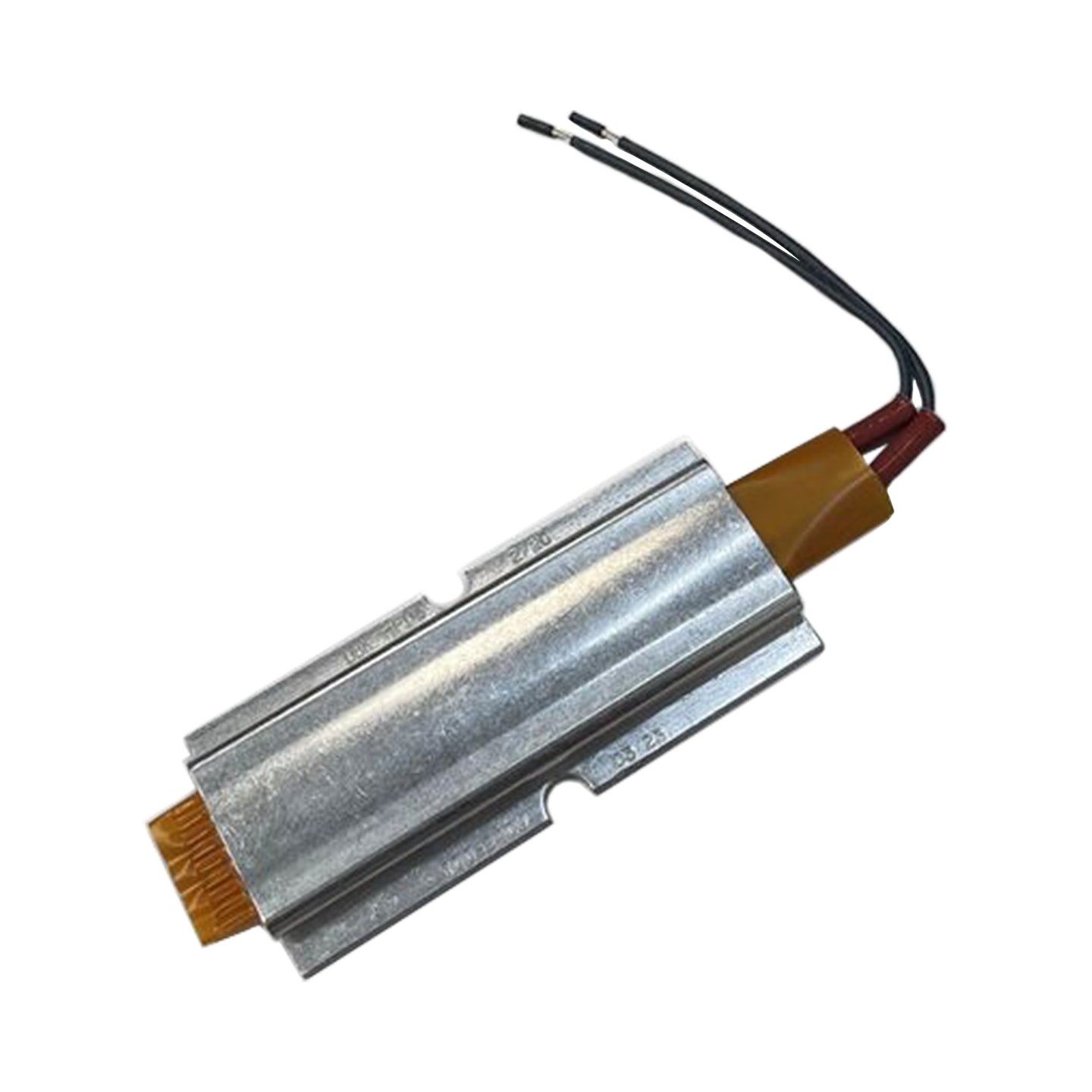 Metallic component with wires on a white background