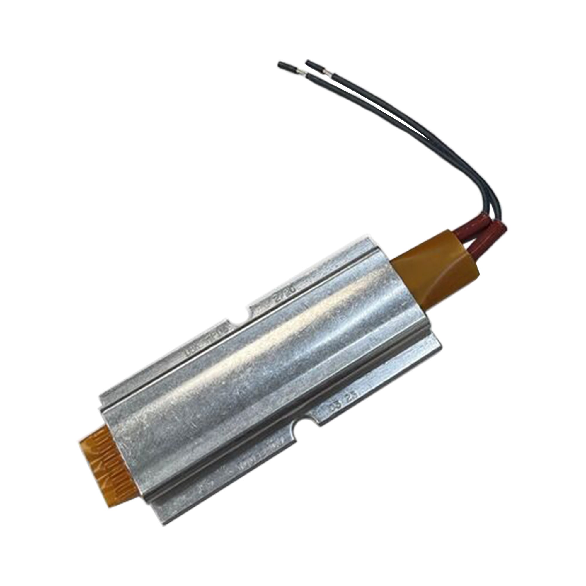 Metallic component with wires on a white background