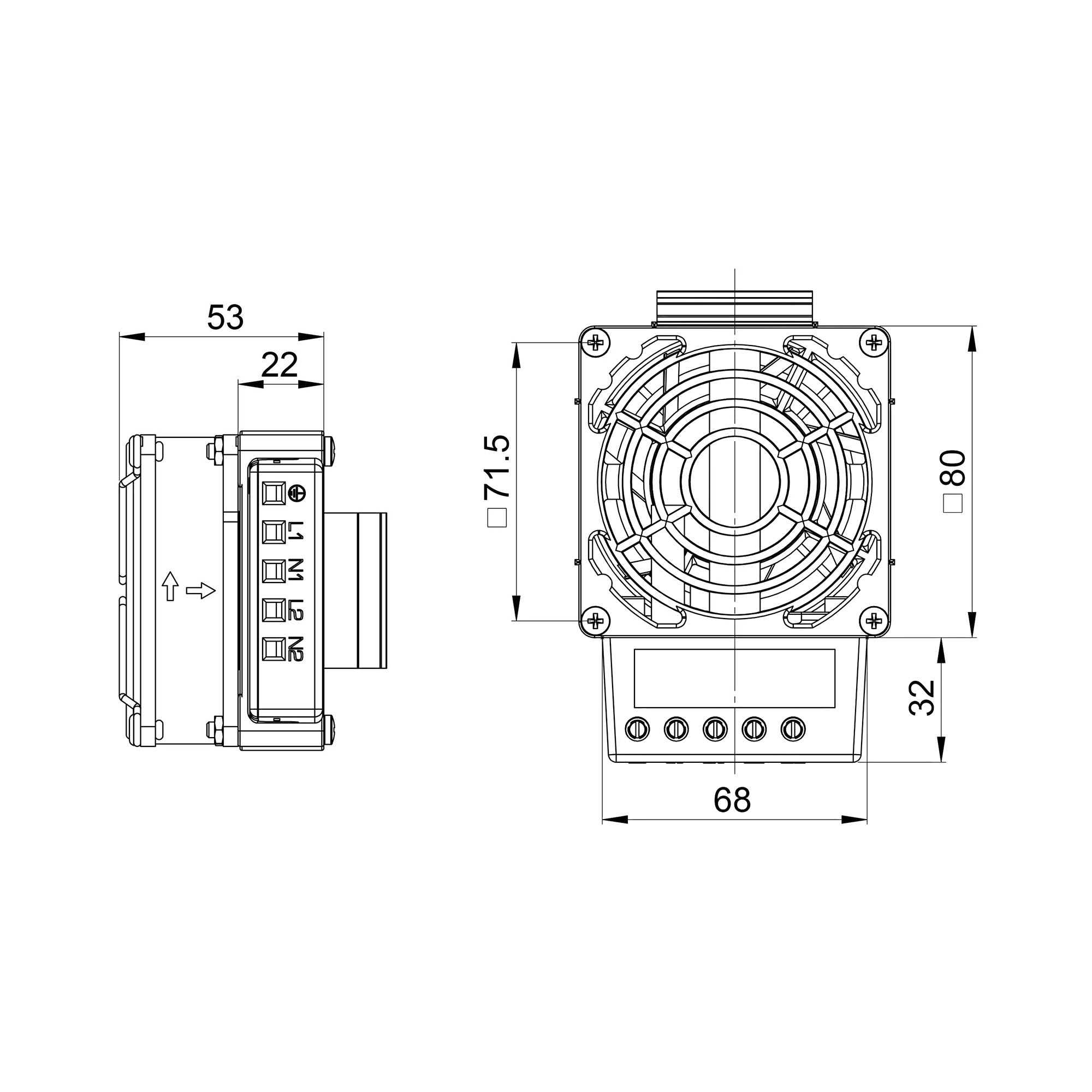 Black on white technical drawing of a mechanical component with dimensions.