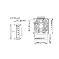 Black on white technical drawing of a mechanical component with dimensions.