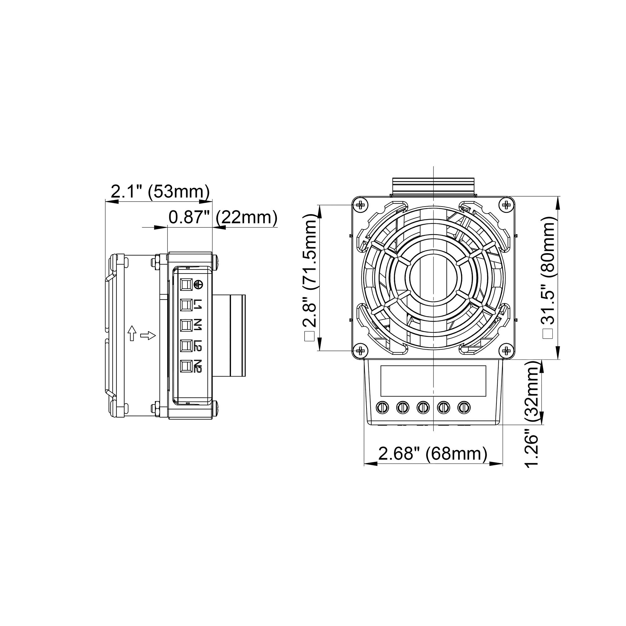 Black on white technical drawing of a mechanical component with dimensions.