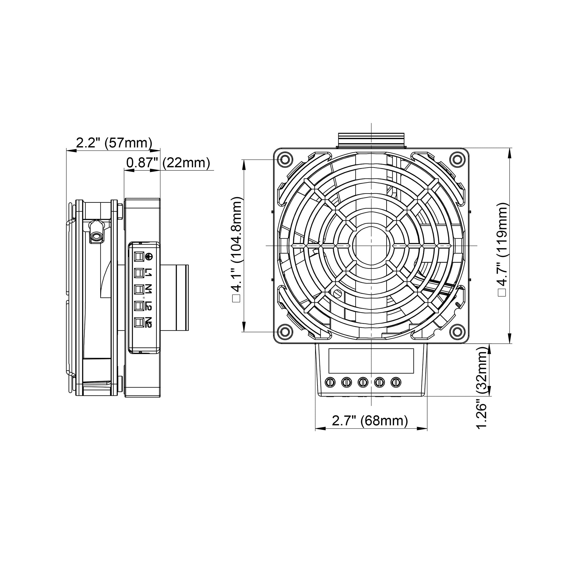 Black on white technical drawing of a mechanical component with dimensions.