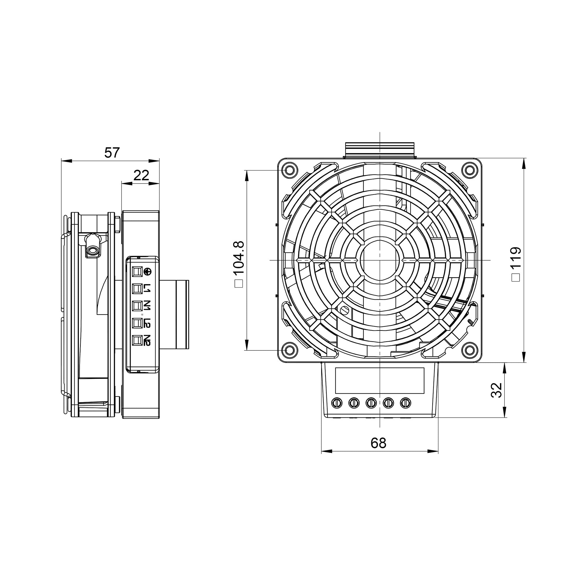 Black on white technical drawing of a mechanical component with dimensions.