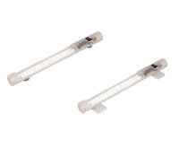 Two LED enclosure lights with clear casing and either magnetic or screw fixtures, one with an on/off switch, intended for use in electrical panels.