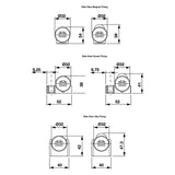 Technical drawings of different fixing methods for a cylindrical LED light with labeled dimensions.