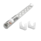 White LED light bar with two brackets on a white background