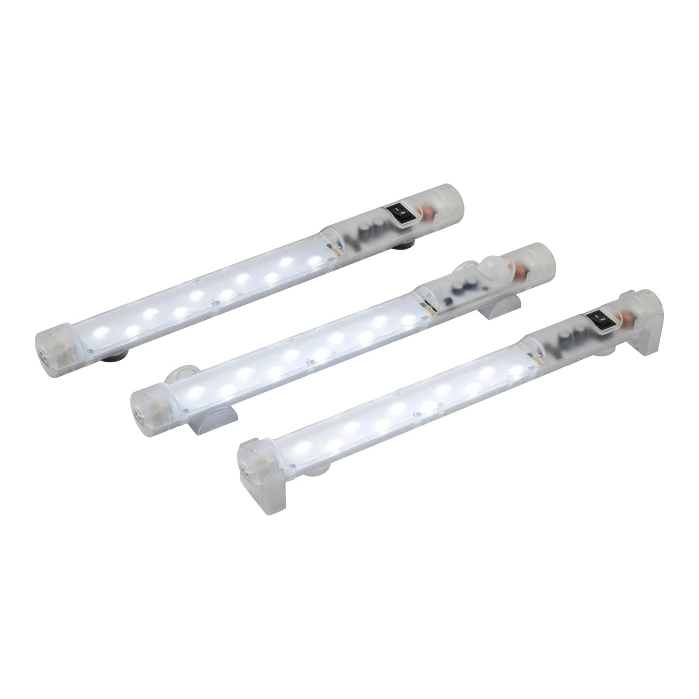 Three LED light strips on a white background.