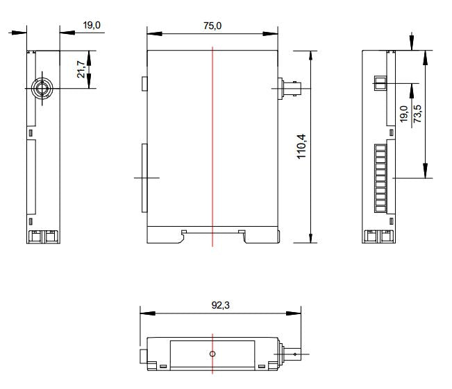 Black on white technical drawing with dimensions of a mechanical component.