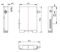 Black on white technical drawing with dimensions of a mechanical component.
