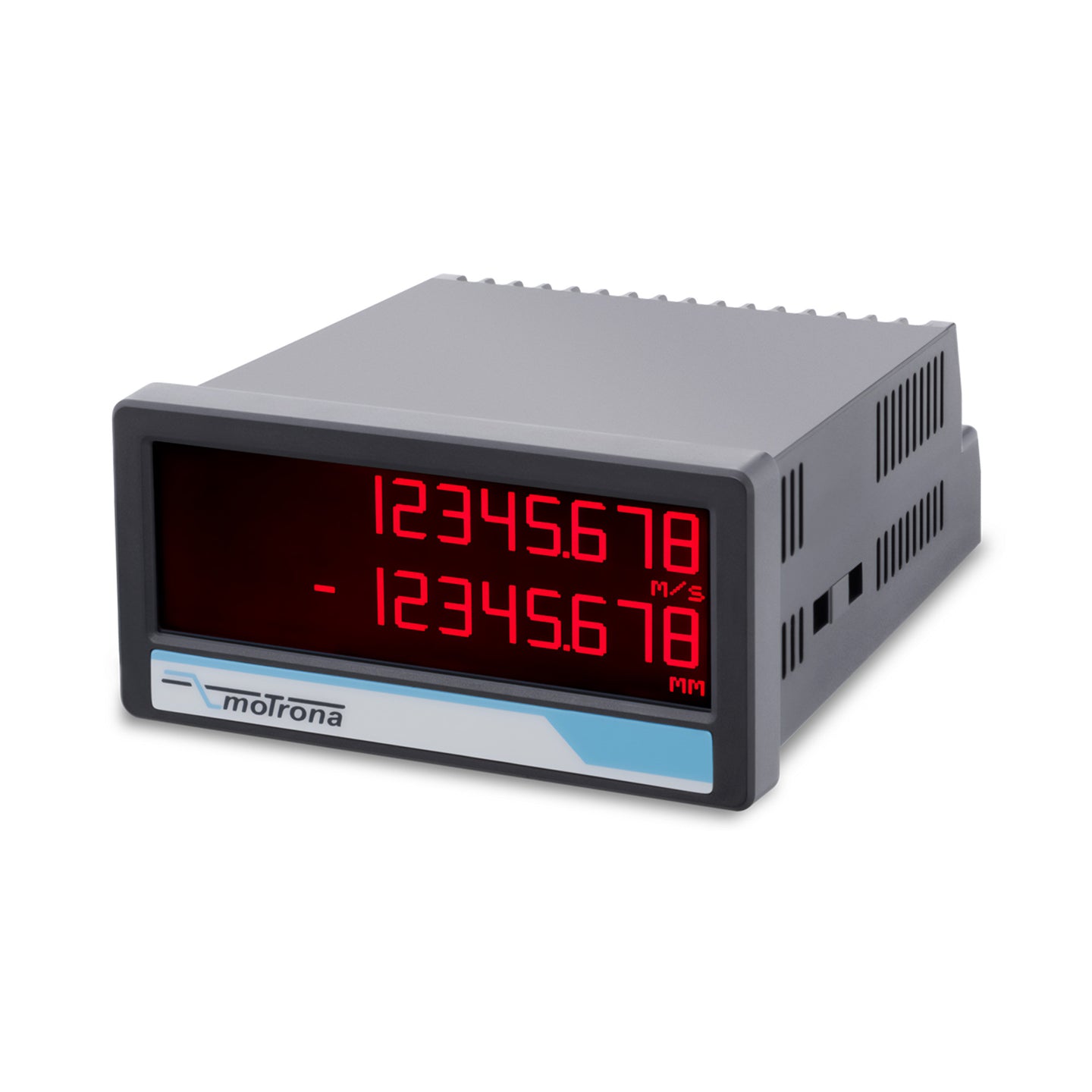 Digital display with red LED numbers on a white background