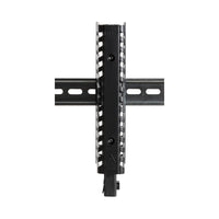 Black heater on DIN rail mount on a  white background.