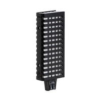 Black rectangular heater with grid design on a white background