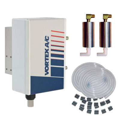 Vortex A/C air conditioning system kit with components on a white background.