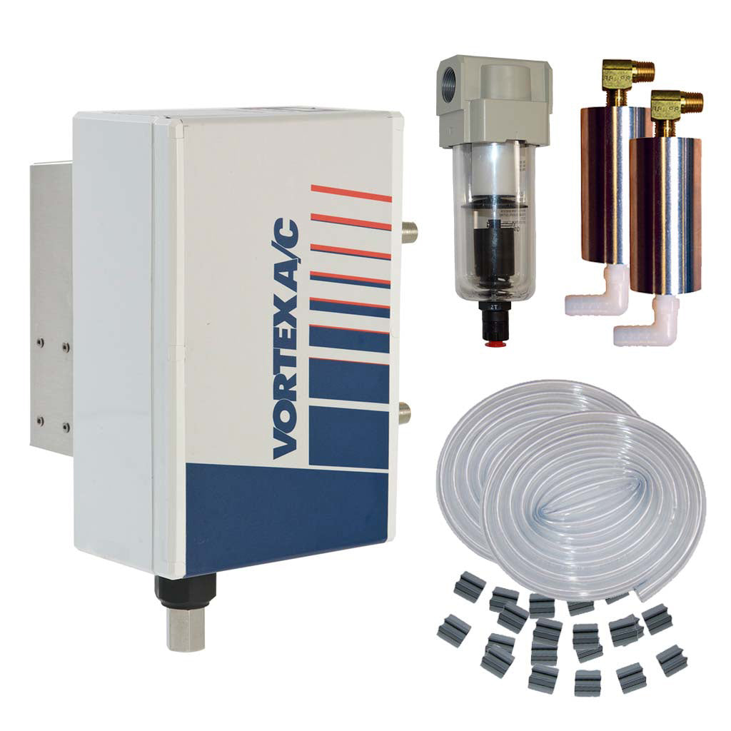 Vortex A/C air conditioning system kit with components on a white background.