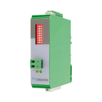 Green electronic module with Moltrona branding on a white background