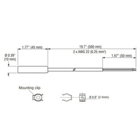 Black on white technical drawing of a cylindrical component with dimensions and specifications.