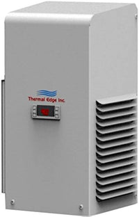 Gray electrical enclosure with 'Thermal Edge Inc' logo on a white background