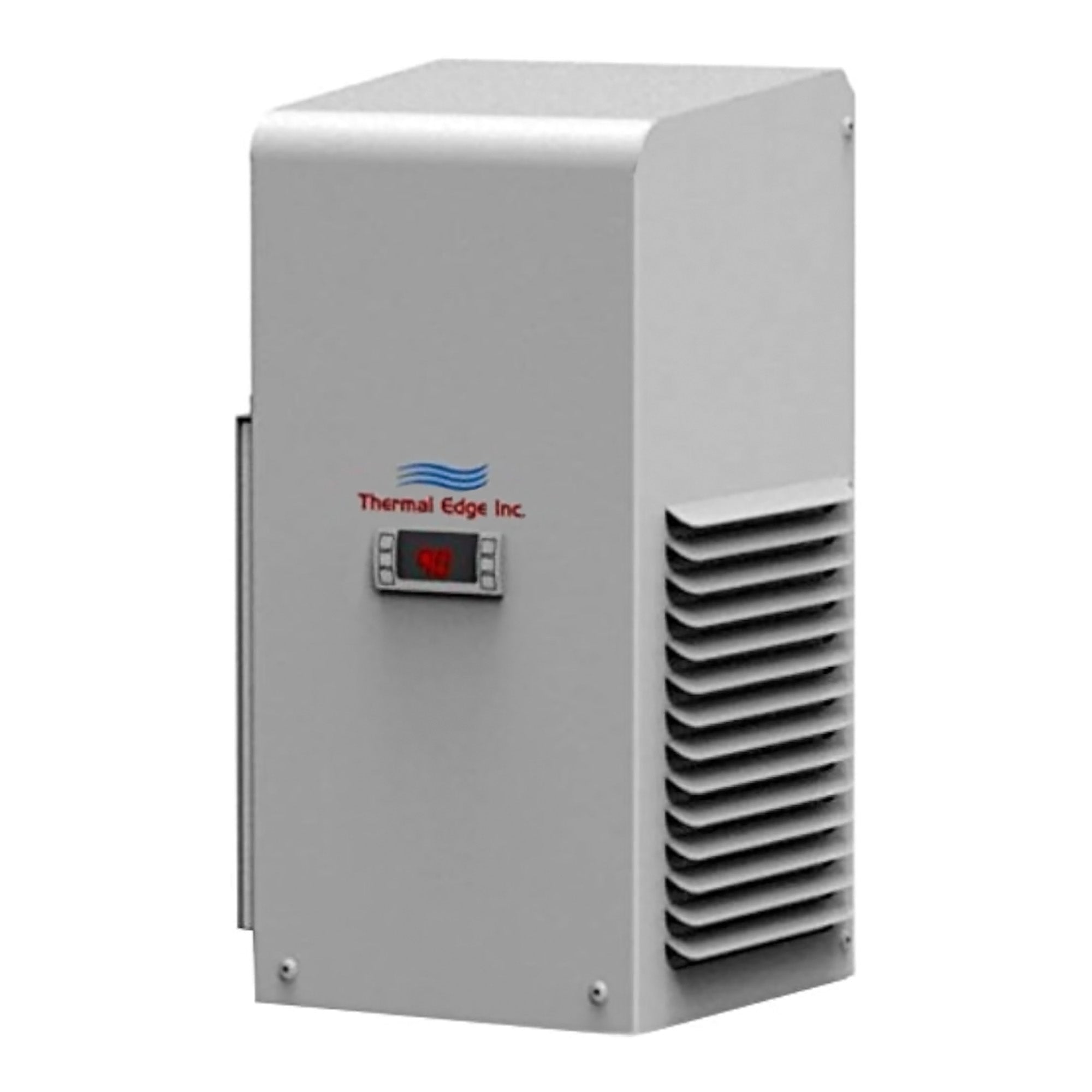 Gray electrical enclosure with 'Thermal Edge Inc' logo on a white background