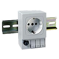 Electrical outlet with mounting bracket on a white background