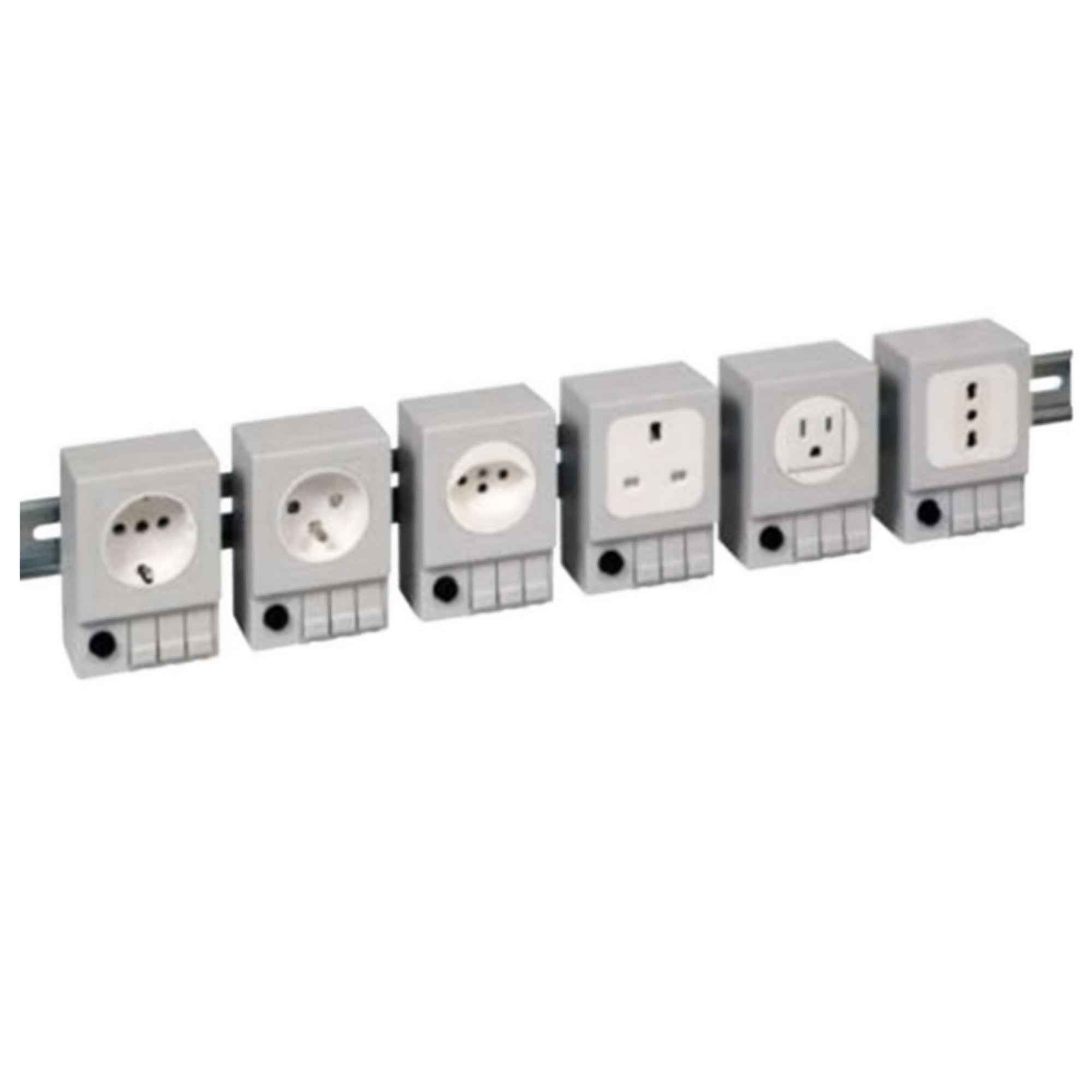 White American-Style electrical outlet with mounted fuse holder on a white background