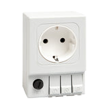 White electrical socket with a switch on a white background