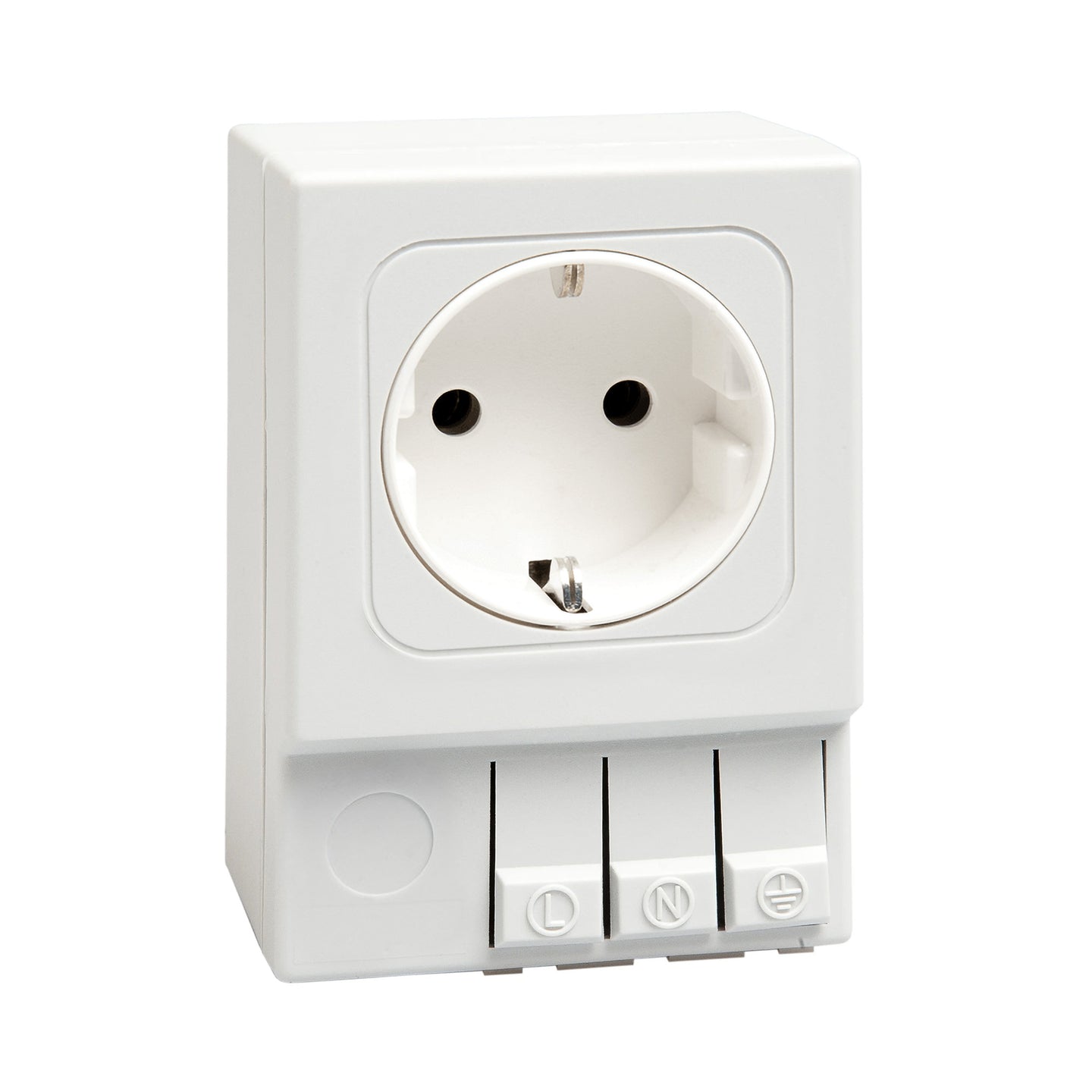 White German/Russian electrical socket with three buttons on a white background