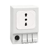 White Italian electrical socket with black components on a white background