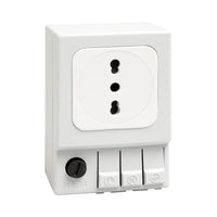 White Italian electrical socket with black components on a white background