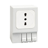 White Italian electrical socket with three sockets on a white background