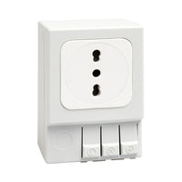 White Italian electrical socket with three sockets on a white background