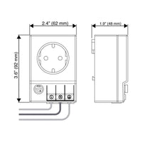 Technical drawing of an electrical socket with dimensions labeled.