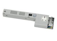 Electrical panel with sockets and switches on a white background